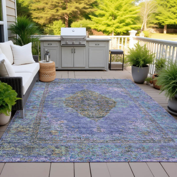 HomeRoots 5' X 8' Purple and Gold Medallion Area Rug – Durable, Washable Design for Indoor/Outdoor Elegance 629378