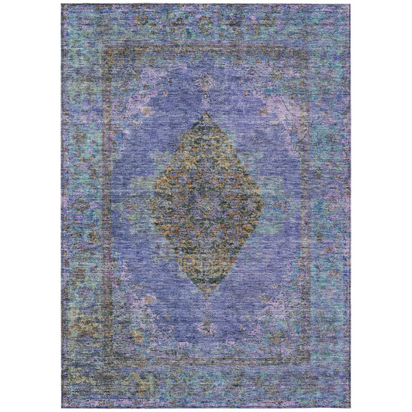 HomeRoots 5' X 8' Purple and Gold Medallion Area Rug – Durable, Washable Design for Indoor/Outdoor Elegance 629378