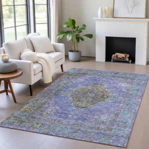 HomeRoots 5' X 8' Purple and Gold Medallion Area Rug – Durable, Washable Design for Indoor/Outdoor Elegance 629378
