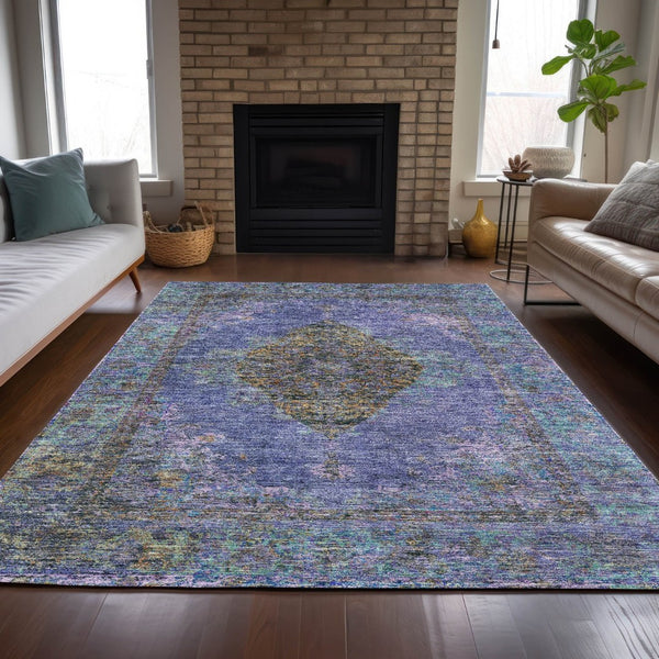 HomeRoots 5' X 8' Purple and Gold Medallion Area Rug – Durable, Washable Design for Indoor/Outdoor Elegance 629378