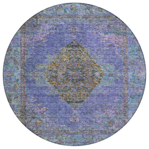 HomeRoots 8' Round Medallion Rug in Purple and Gold - Washable, Durable, Indoor/Outdoor Accent for Any Space 629379