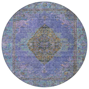 HomeRoots 8' Round Medallion Rug in Purple and Gold - Washable, Durable, Indoor/Outdoor Accent for Any Space 629379