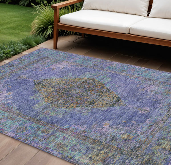 HomeRoots 8' Purple and Gold Medallion Washable Area Rug - Durable, Stylish Indoor/Outdoor Decor for Any Space 629380