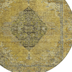 HomeRoots 8' Wheat and Gray Round Medallion Rug – Stylish, Washable, Durable for Indoor & Outdoor Spaces! 629385
