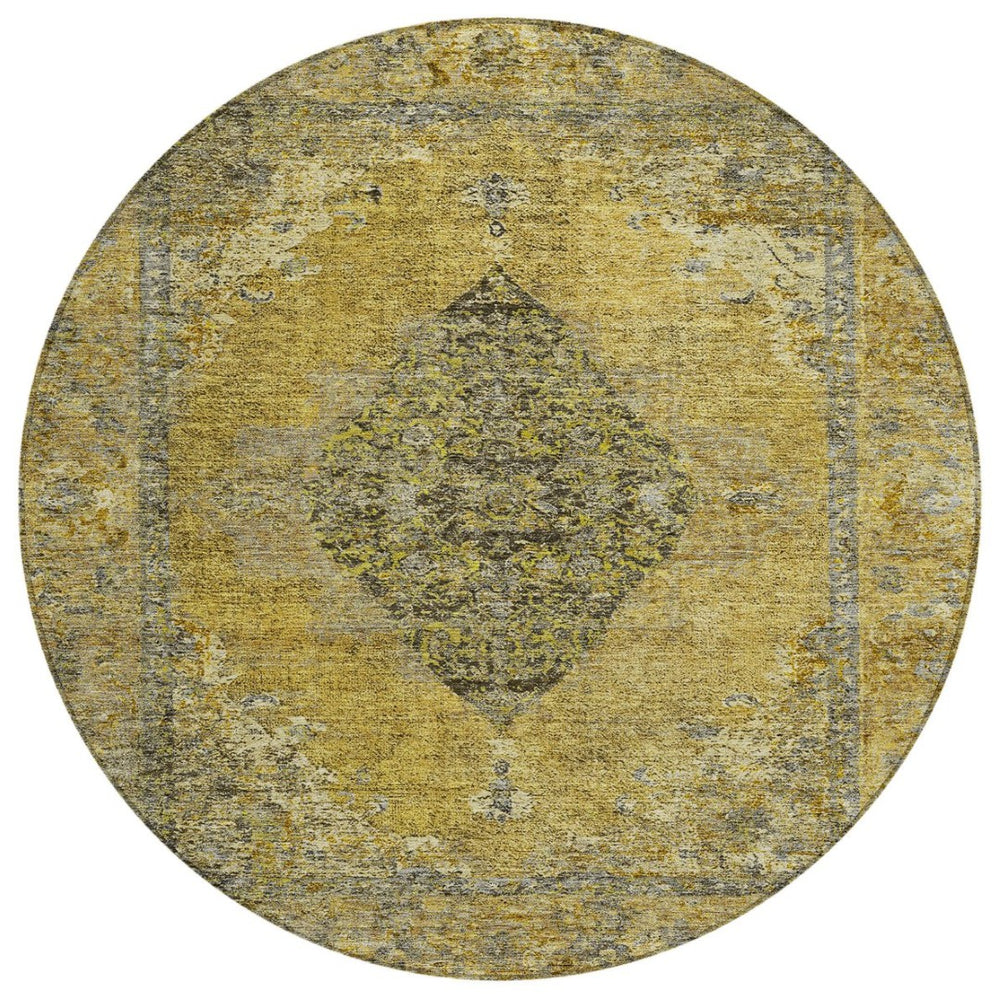 HomeRoots 8' Wheat and Gray Round Medallion Rug – Stylish, Washable, Durable for Indoor & Outdoor Spaces! 629385