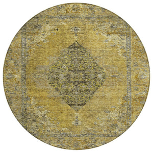 HomeRoots 8' Wheat and Gray Round Medallion Rug – Stylish, Washable, Durable for Indoor & Outdoor Spaces! 629385
