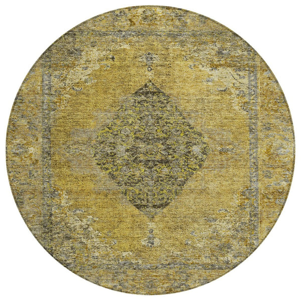 HomeRoots 8' Wheat and Gray Round Medallion Rug – Stylish, Washable, Durable for Indoor & Outdoor Spaces! 629385