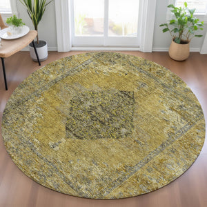 HomeRoots 8' Wheat and Gray Round Medallion Rug – Stylish, Washable, Durable for Indoor & Outdoor Spaces! 629385