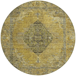 HomeRoots 8' Wheat and Gray Round Medallion Rug – Stylish, Washable, Durable for Indoor & Outdoor Spaces! 629385