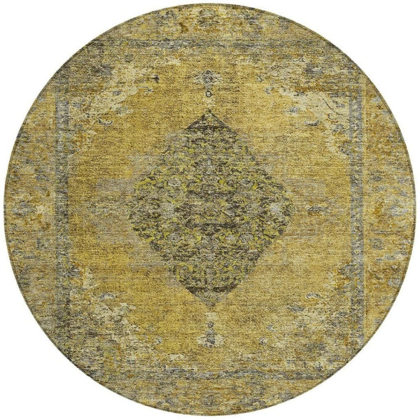 HomeRoots 8' Wheat and Gray Round Medallion Rug – Stylish, Washable, Durable for Indoor & Outdoor Spaces! 629385