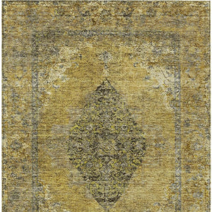 HomeRoots 9' X 12' Wheat and Gray Medallion Area Rug - Washable, Durable for Indoor/Outdoor Use, Stylish & Versatile 629387