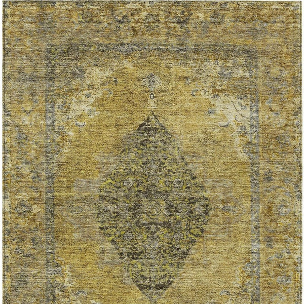 HomeRoots 9' X 12' Wheat and Gray Medallion Area Rug - Washable, Durable for Indoor/Outdoor Use, Stylish & Versatile 629387