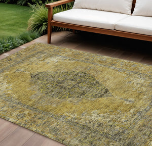 HomeRoots 9' X 12' Wheat and Gray Medallion Area Rug - Washable, Durable for Indoor/Outdoor Use, Stylish & Versatile 629387