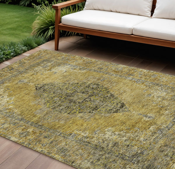 HomeRoots 9' X 12' Wheat and Gray Medallion Area Rug - Washable, Durable for Indoor/Outdoor Use, Stylish & Versatile 629387