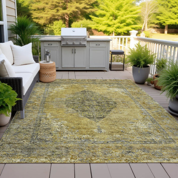 HomeRoots 9' X 12' Wheat and Gray Medallion Area Rug - Washable, Durable for Indoor/Outdoor Use, Stylish & Versatile 629387