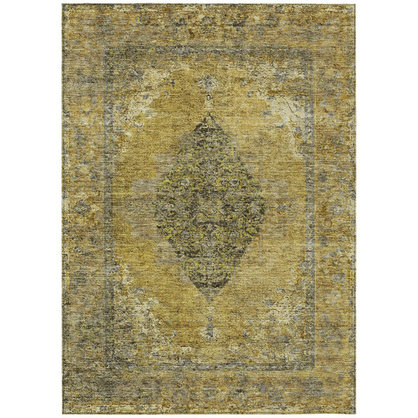 HomeRoots 9' X 12' Wheat and Gray Medallion Area Rug - Washable, Durable for Indoor/Outdoor Use, Stylish & Versatile 629387