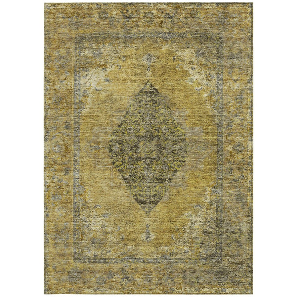 HomeRoots 9' X 12' Wheat and Gray Medallion Area Rug - Washable, Durable for Indoor/Outdoor Use, Stylish & Versatile 629387