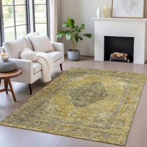 HomeRoots 9' X 12' Wheat and Gray Medallion Area Rug - Washable, Durable for Indoor/Outdoor Use, Stylish & Versatile 629387