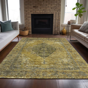 HomeRoots 9' X 12' Wheat and Gray Medallion Area Rug - Washable, Durable for Indoor/Outdoor Use, Stylish & Versatile 629387