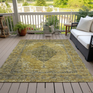 HomeRoots 9' X 12' Wheat and Gray Medallion Area Rug - Washable, Durable for Indoor/Outdoor Use, Stylish & Versatile 629387