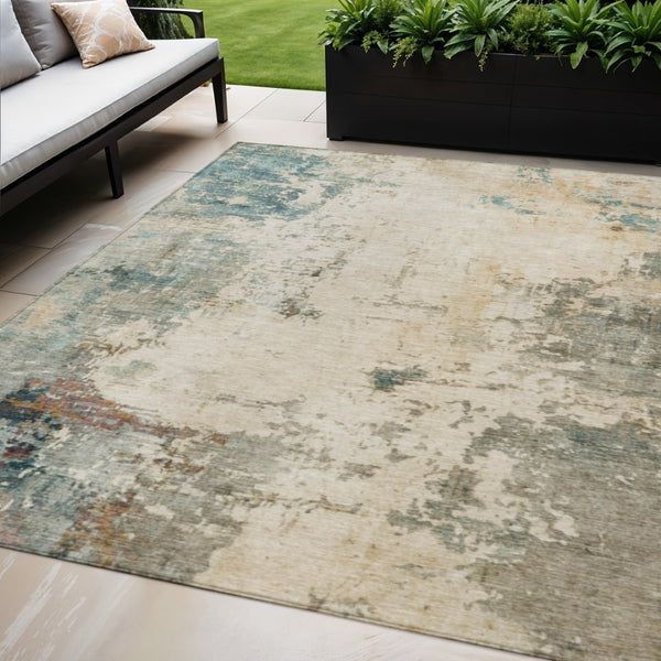 HomeRoots 5' X 8' Abstract Ivory and Taupe Washable Area Rug for Indoor Outdoor Spaces – Stylish & Durable! 629390