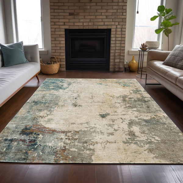 HomeRoots 5' X 8' Abstract Ivory and Taupe Washable Area Rug for Indoor Outdoor Spaces – Stylish & Durable! 629390
