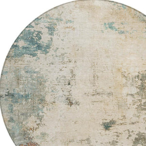HomeRoots 8' Ivory and Taupe Round Abstract Washable Rug - Stylish, Durable, and Perfect for Indoor/Outdoor Use! 629391