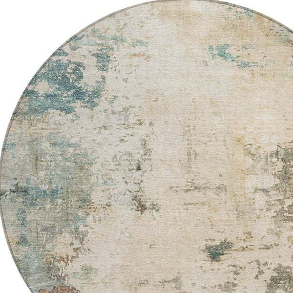 HomeRoots 8' Ivory and Taupe Round Abstract Washable Rug - Stylish, Durable, and Perfect for Indoor/Outdoor Use! 629391