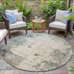 HomeRoots 8' Ivory and Taupe Round Abstract Washable Rug - Stylish, Durable, and Perfect for Indoor/Outdoor Use! 629391