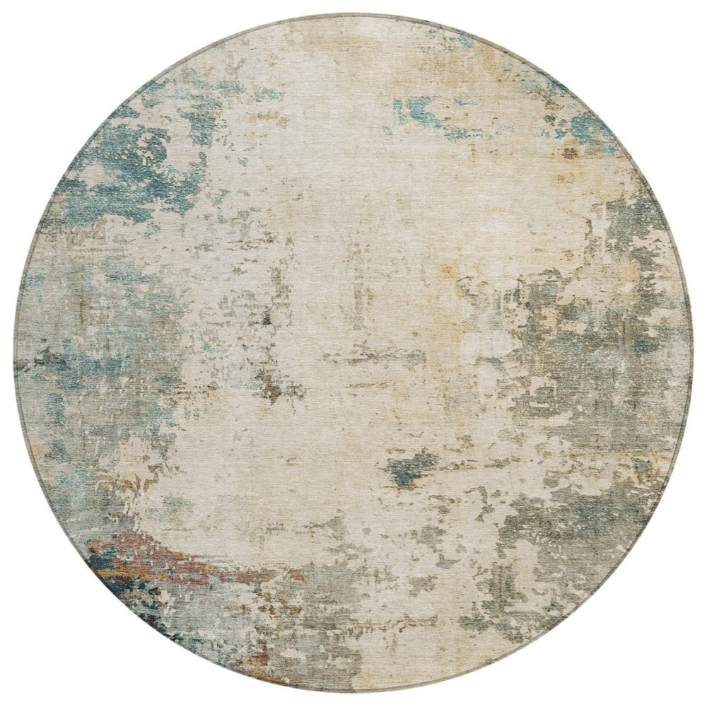 HomeRoots 8' Ivory and Taupe Round Abstract Washable Rug - Stylish, Durable, and Perfect for Indoor/Outdoor Use! 629391