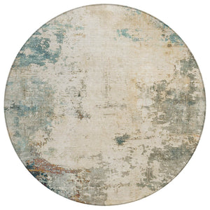 HomeRoots 8' Ivory and Taupe Round Abstract Washable Rug - Stylish, Durable, and Perfect for Indoor/Outdoor Use! 629391