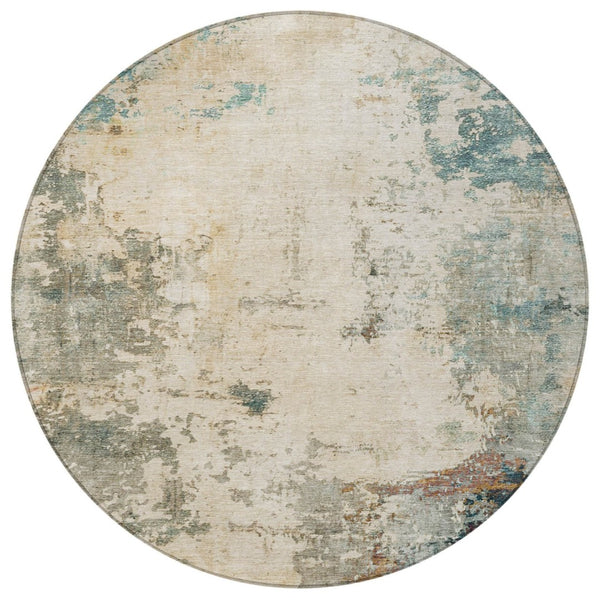 HomeRoots 8' Ivory and Taupe Round Abstract Washable Rug - Stylish, Durable, and Perfect for Indoor/Outdoor Use! 629391