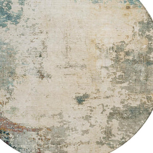 HomeRoots 8' Ivory and Taupe Round Abstract Washable Rug - Stylish, Durable, and Perfect for Indoor/Outdoor Use! 629391