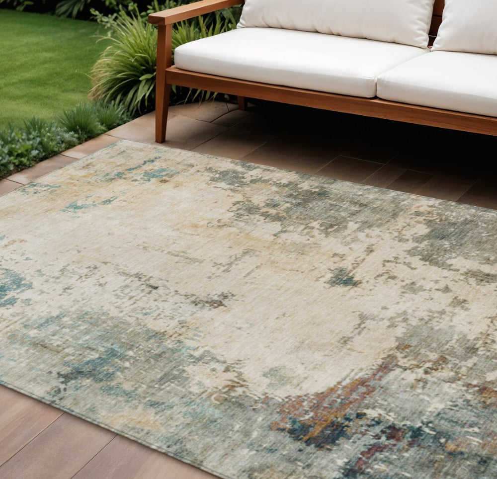 HomeRoots 8' X 10' Elegant Ivory & Taupe Abstract Rug – Washable Indoor/Outdoor, Durable, Stylish & Easy Care 629392