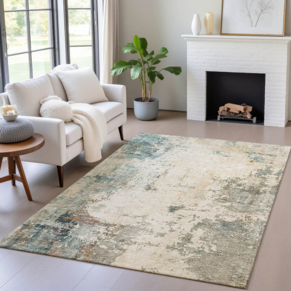 HomeRoots 8' X 10' Elegant Ivory & Taupe Abstract Rug – Washable Indoor/Outdoor, Durable, Stylish & Easy Care 629392