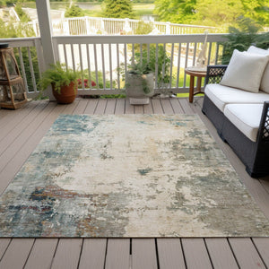 HomeRoots 8' X 10' Elegant Ivory & Taupe Abstract Rug – Washable Indoor/Outdoor, Durable, Stylish & Easy Care 629392