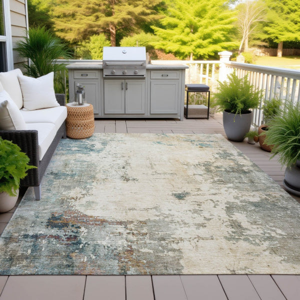 HomeRoots 9' X 12' Versatile Ivory and Taupe Abstract Area Rug - Durable, Washable, Indoor/Outdoor Use! 629393