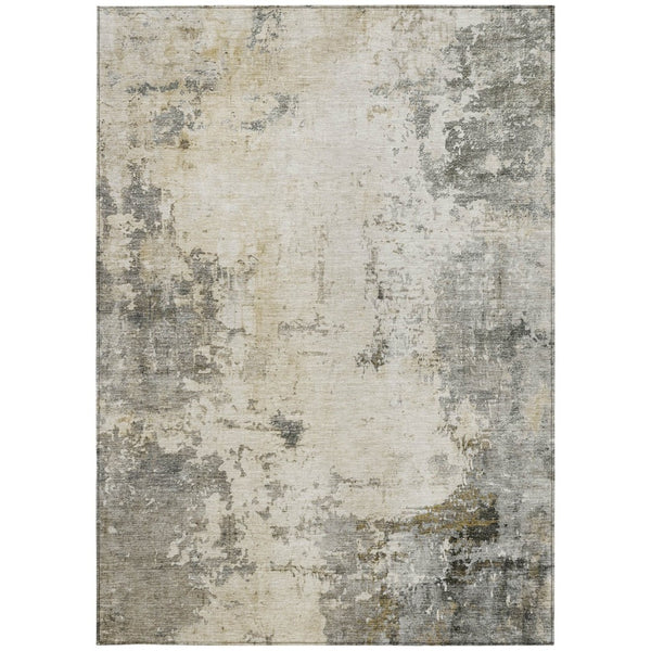 HomeRoots 5' X 8' Stylish Pewter and Ivory Abstract Area Rug - Indoor/Outdoor, Washable, Stain-Resistant Design 629396