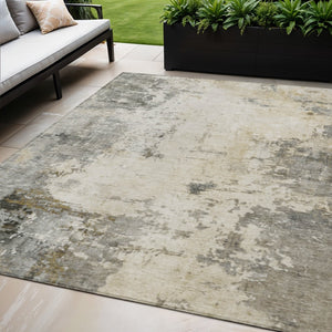 HomeRoots 5' X 8' Stylish Pewter and Ivory Abstract Area Rug - Indoor/Outdoor, Washable, Stain-Resistant Design 629396