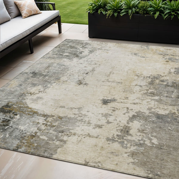 HomeRoots 5' X 8' Stylish Pewter and Ivory Abstract Area Rug - Indoor/Outdoor, Washable, Stain-Resistant Design 629396