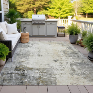 HomeRoots 5' X 8' Stylish Pewter and Ivory Abstract Area Rug - Indoor/Outdoor, Washable, Stain-Resistant Design 629396