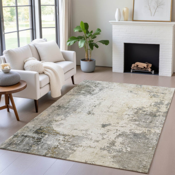 HomeRoots 5' X 8' Stylish Pewter and Ivory Abstract Area Rug - Indoor/Outdoor, Washable, Stain-Resistant Design 629396