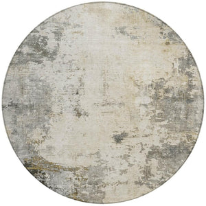 HomeRoots 8' Stylish Pewter and Ivory Round Abstract Area Rug - Washable, Durable, Perfect for Indoor or Outdoor Spaces 629397