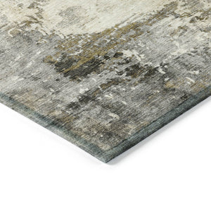 HomeRoots 8' Stylish Pewter and Ivory Round Abstract Area Rug - Washable, Durable, Perfect for Indoor or Outdoor Spaces 629397