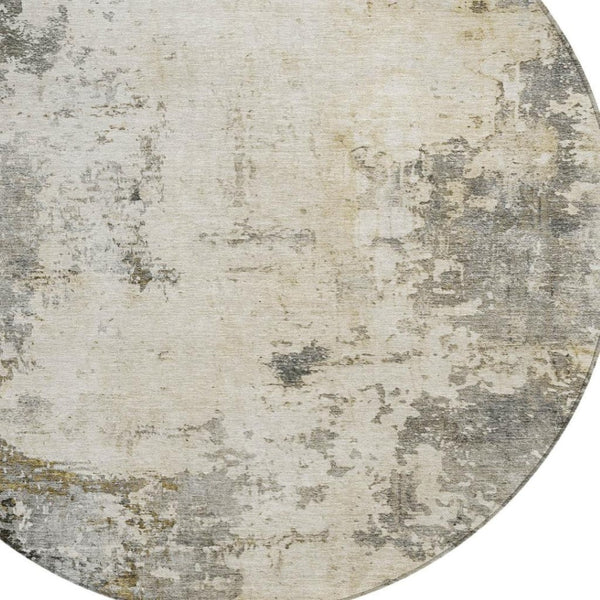 HomeRoots 8' Stylish Pewter and Ivory Round Abstract Area Rug - Washable, Durable, Perfect for Indoor or Outdoor Spaces 629397