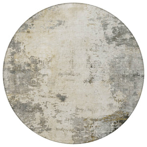HomeRoots 8' Stylish Pewter and Ivory Round Abstract Area Rug - Washable, Durable, Perfect for Indoor or Outdoor Spaces 629397