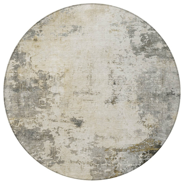 HomeRoots 8' Stylish Pewter and Ivory Round Abstract Area Rug - Washable, Durable, Perfect for Indoor or Outdoor Spaces 629397