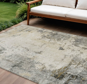 HomeRoots 8' X 10' Pewter and Ivory Abstract Area Rug - Washable, Durable, Indoor-Outdoor Versatility for Every Space 629398