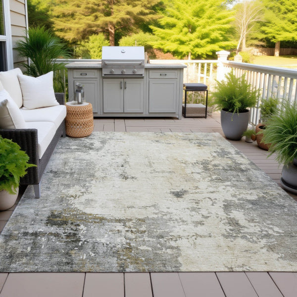 HomeRoots 8' X 10' Pewter and Ivory Abstract Area Rug - Washable, Durable, Indoor-Outdoor Versatility for Every Space 629398