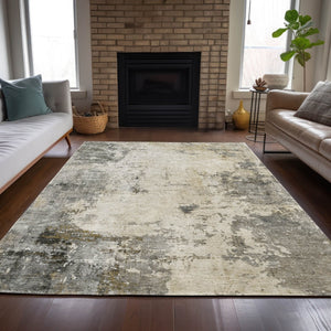 HomeRoots 8' X 10' Pewter and Ivory Abstract Area Rug - Washable, Durable, Indoor-Outdoor Versatility for Every Space 629398